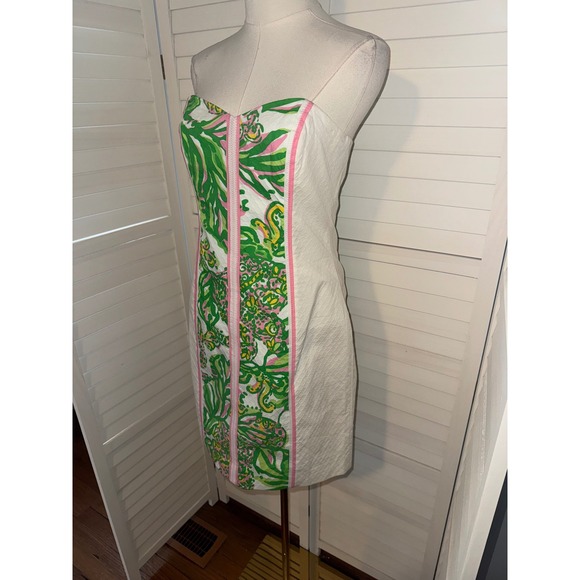 Lilly Pulitzer Angela Dress Resort White Seeing Pink Elephants Strapless Size 6 - Picture 4 of 8
